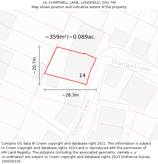14, CHARTWELL LANE, LONGFIELD, DA3 7AY: Plot and title map
