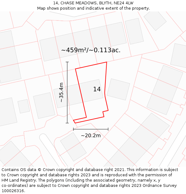 14, CHASE MEADOWS, BLYTH, NE24 4LW: Plot and title map