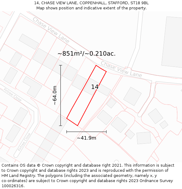14, CHASE VIEW LANE, COPPENHALL, STAFFORD, ST18 9BL: Plot and title map