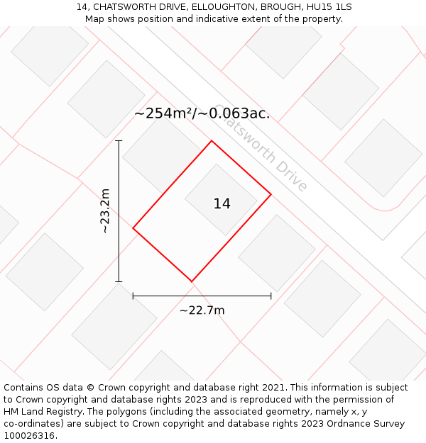 14, CHATSWORTH DRIVE, ELLOUGHTON, BROUGH, HU15 1LS: Plot and title map