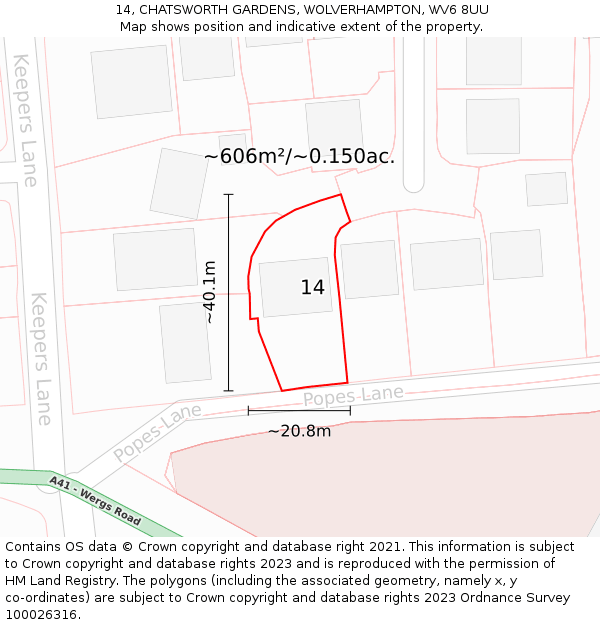 14, CHATSWORTH GARDENS, WOLVERHAMPTON, WV6 8UU: Plot and title map