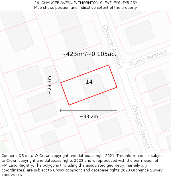 14, CHAUCER AVENUE, THORNTON-CLEVELEYS, FY5 2SY: Plot and title map
