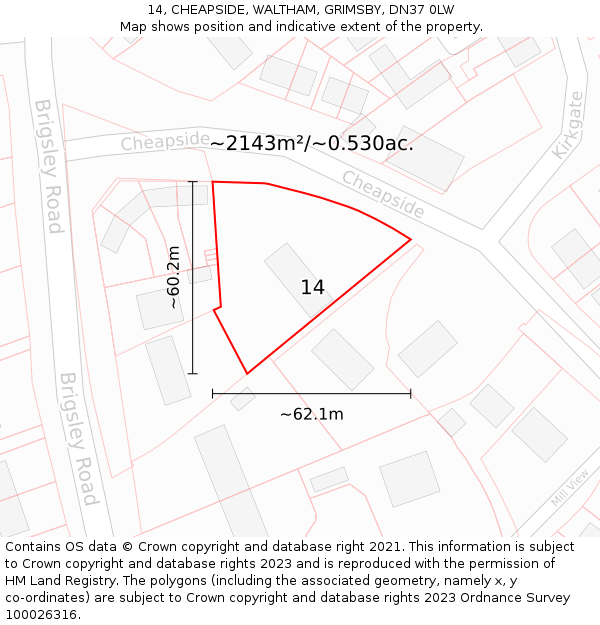 14, CHEAPSIDE, WALTHAM, GRIMSBY, DN37 0LW: Plot and title map