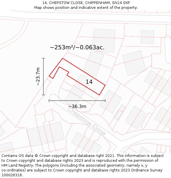 14, CHEPSTOW CLOSE, CHIPPENHAM, SN14 0XP: Plot and title map