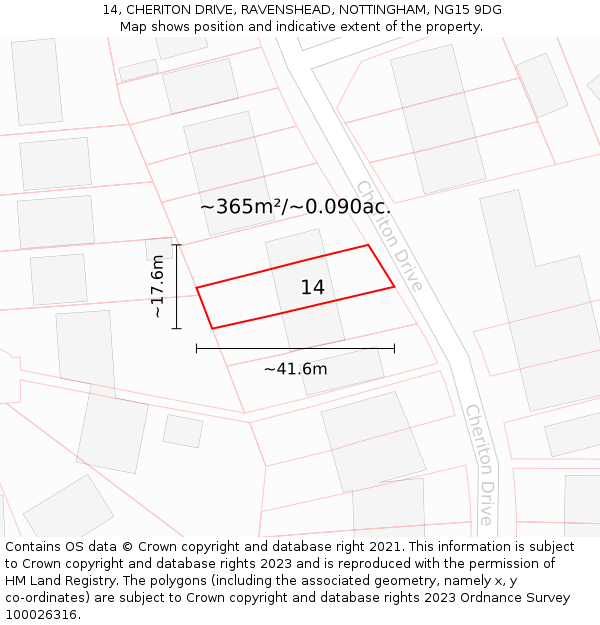 14, CHERITON DRIVE, RAVENSHEAD, NOTTINGHAM, NG15 9DG: Plot and title map