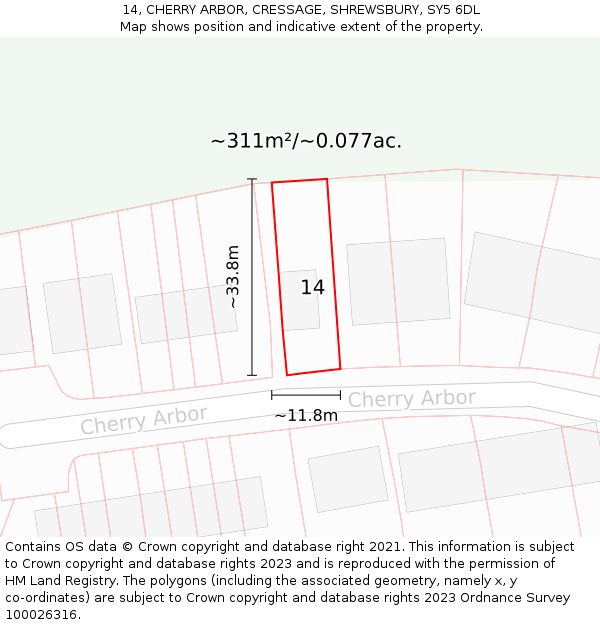 14, CHERRY ARBOR, CRESSAGE, SHREWSBURY, SY5 6DL: Plot and title map