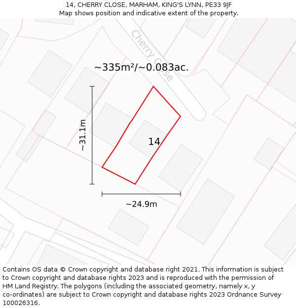 14, CHERRY CLOSE, MARHAM, KING'S LYNN, PE33 9JF: Plot and title map