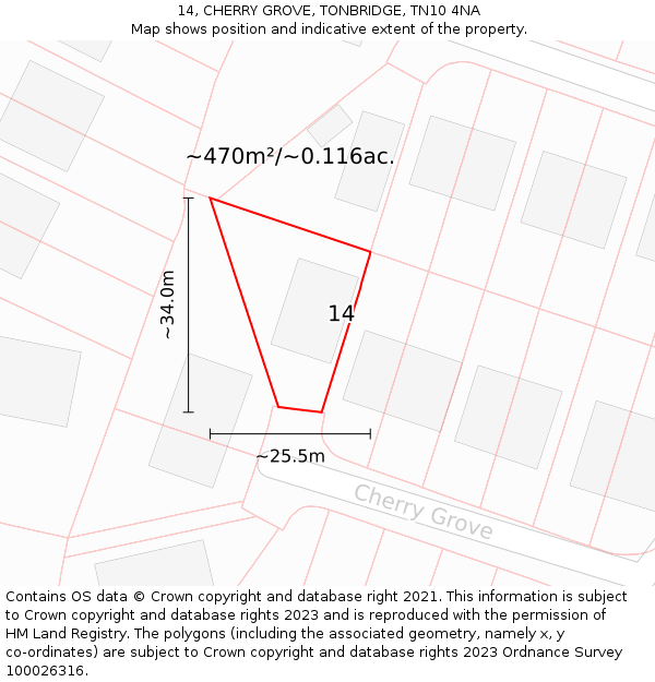 14, CHERRY GROVE, TONBRIDGE, TN10 4NA: Plot and title map