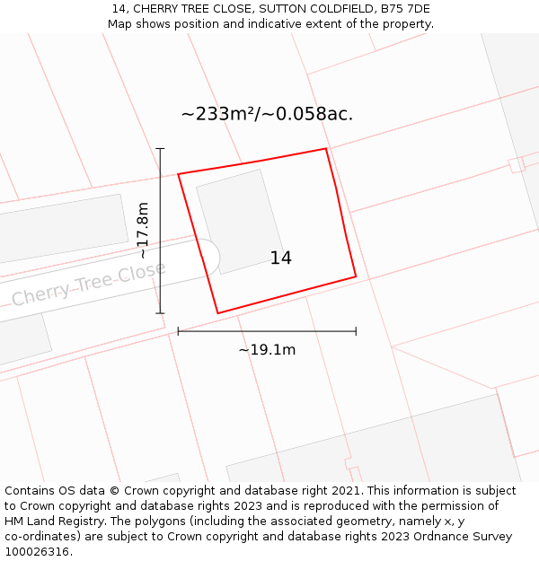 14, CHERRY TREE CLOSE, SUTTON COLDFIELD, B75 7DE: Plot and title map