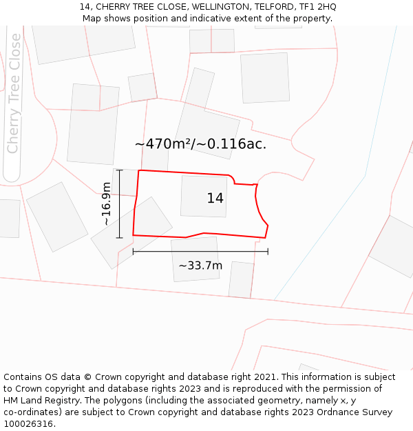 14, CHERRY TREE CLOSE, WELLINGTON, TELFORD, TF1 2HQ: Plot and title map