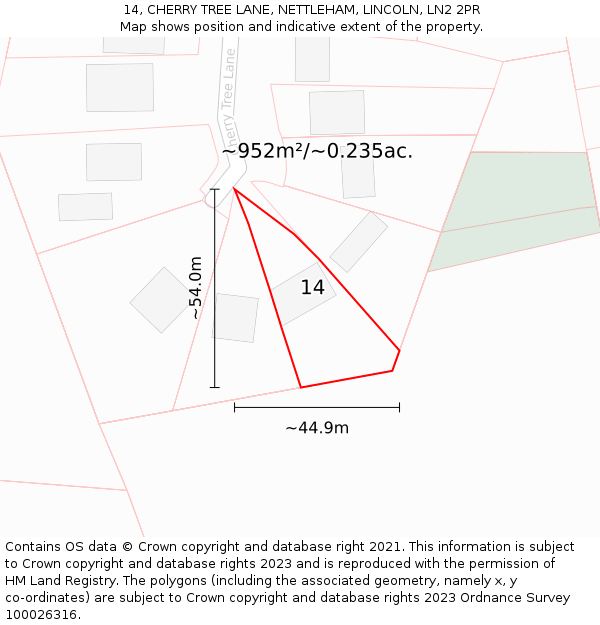 14, CHERRY TREE LANE, NETTLEHAM, LINCOLN, LN2 2PR: Plot and title map