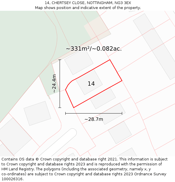 14, CHERTSEY CLOSE, NOTTINGHAM, NG3 3EX: Plot and title map
