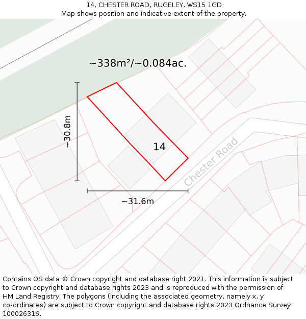 14, CHESTER ROAD, RUGELEY, WS15 1GD: Plot and title map