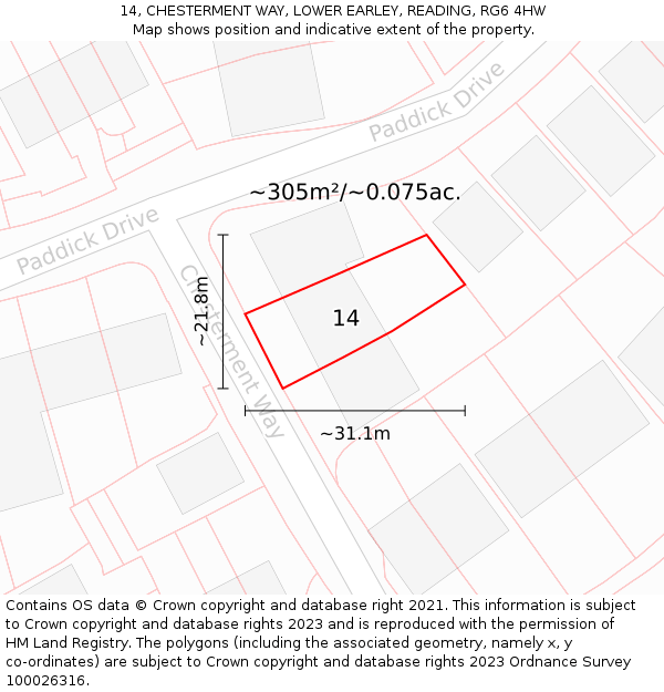 14, CHESTERMENT WAY, LOWER EARLEY, READING, RG6 4HW: Plot and title map