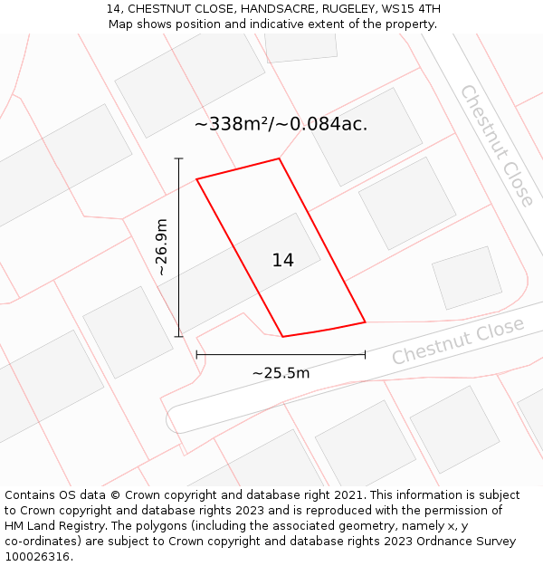 14, CHESTNUT CLOSE, HANDSACRE, RUGELEY, WS15 4TH: Plot and title map