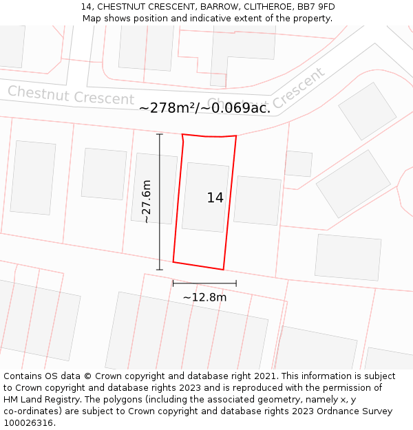 14, CHESTNUT CRESCENT, BARROW, CLITHEROE, BB7 9FD: Plot and title map