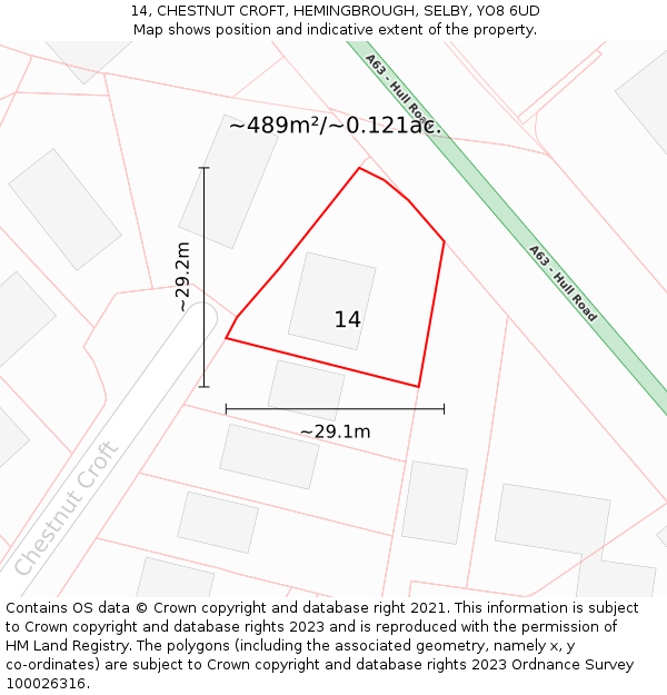 14, CHESTNUT CROFT, HEMINGBROUGH, SELBY, YO8 6UD: Plot and title map
