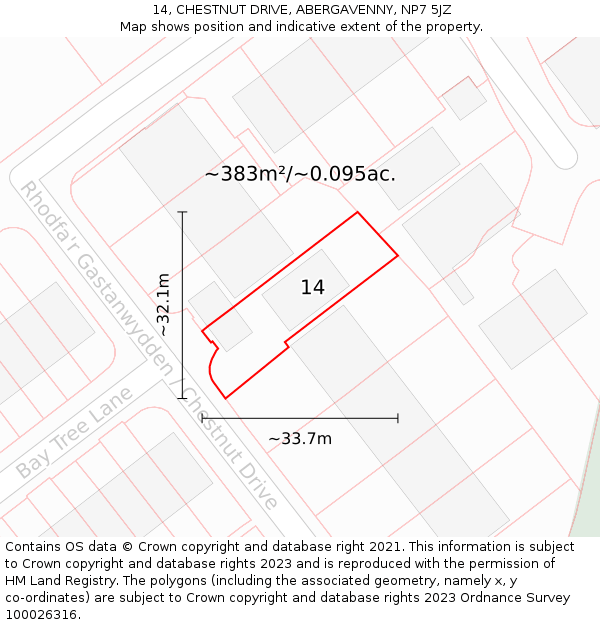 14, CHESTNUT DRIVE, ABERGAVENNY, NP7 5JZ: Plot and title map
