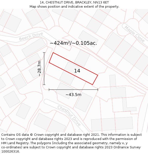 14, CHESTNUT DRIVE, BRACKLEY, NN13 6ET: Plot and title map