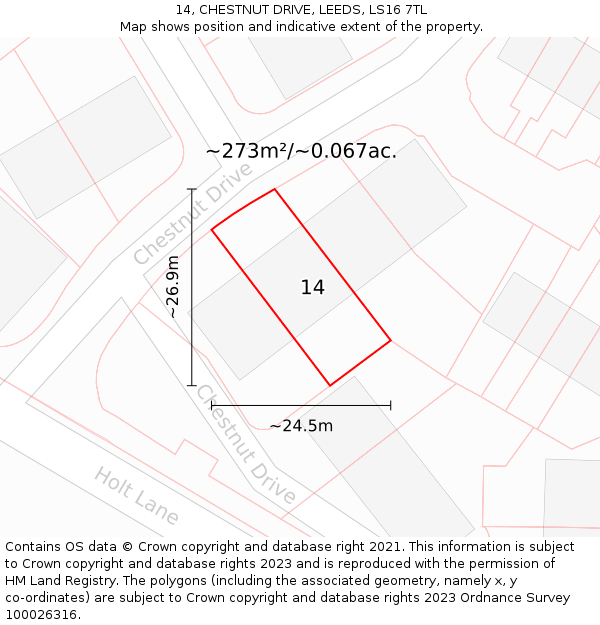 14, CHESTNUT DRIVE, LEEDS, LS16 7TL: Plot and title map