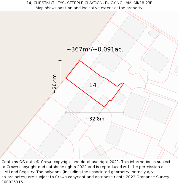 14, CHESTNUT LEYS, STEEPLE CLAYDON, BUCKINGHAM, MK18 2RR: Plot and title map