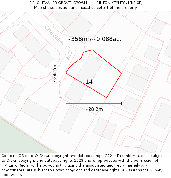 14, CHEVALIER GROVE, CROWNHILL, MILTON KEYNES, MK8 0EJ: Plot and title map