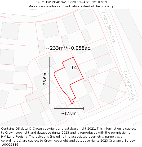 14, CHEW MEADOW, BIGGLESWADE, SG18 0RG: Plot and title map