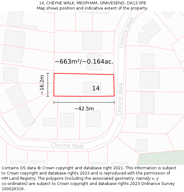 14, CHEYNE WALK, MEOPHAM, GRAVESEND, DA13 0PE: Plot and title map