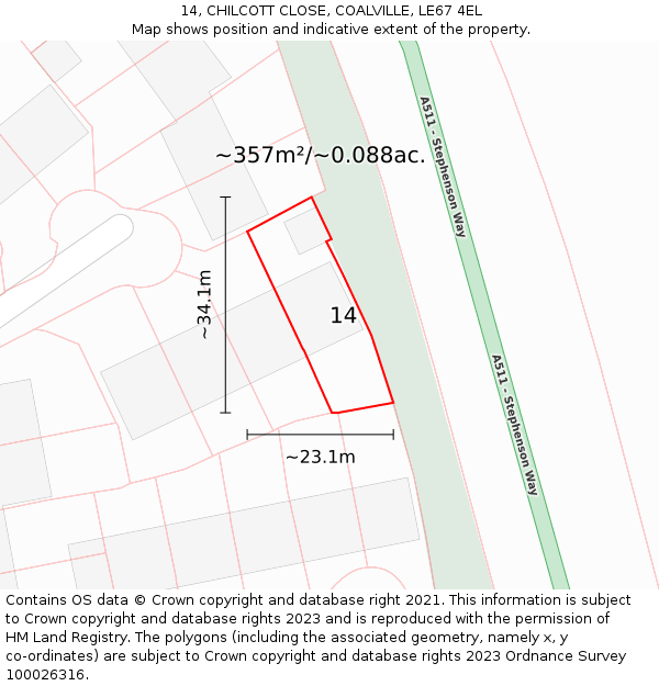 14, CHILCOTT CLOSE, COALVILLE, LE67 4EL: Plot and title map