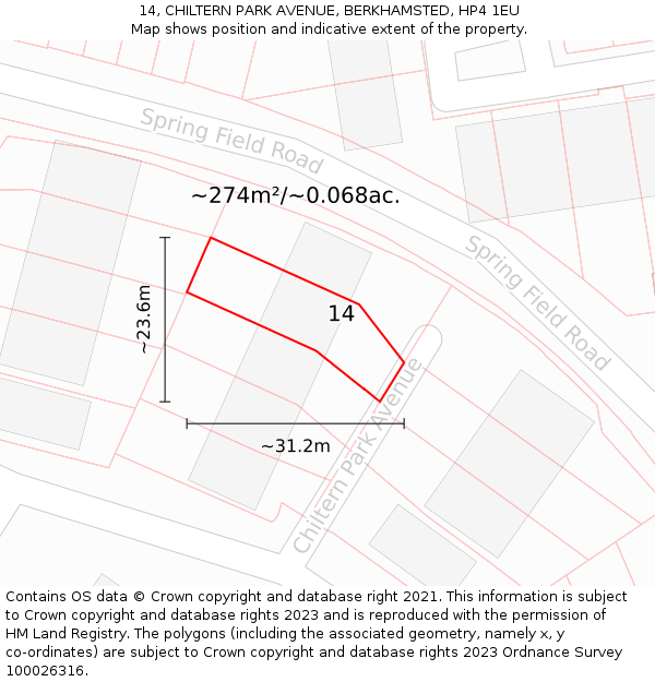 14, CHILTERN PARK AVENUE, BERKHAMSTED, HP4 1EU: Plot and title map