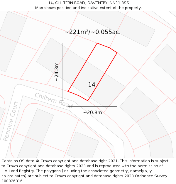 14, CHILTERN ROAD, DAVENTRY, NN11 8SS: Plot and title map