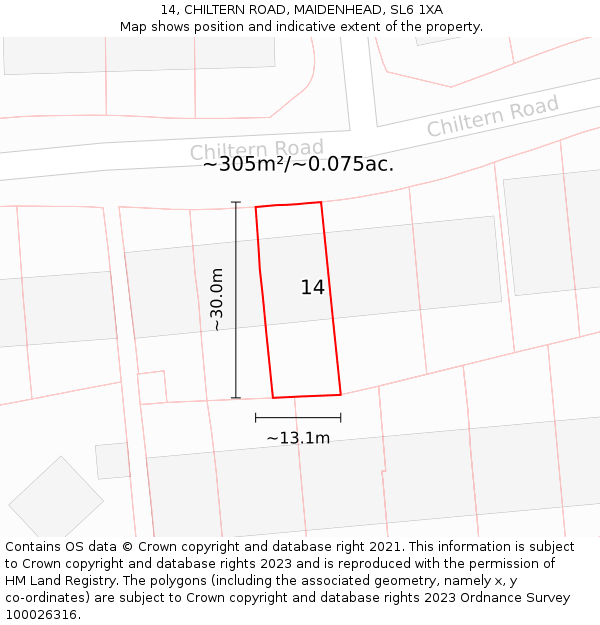 14, CHILTERN ROAD, MAIDENHEAD, SL6 1XA: Plot and title map