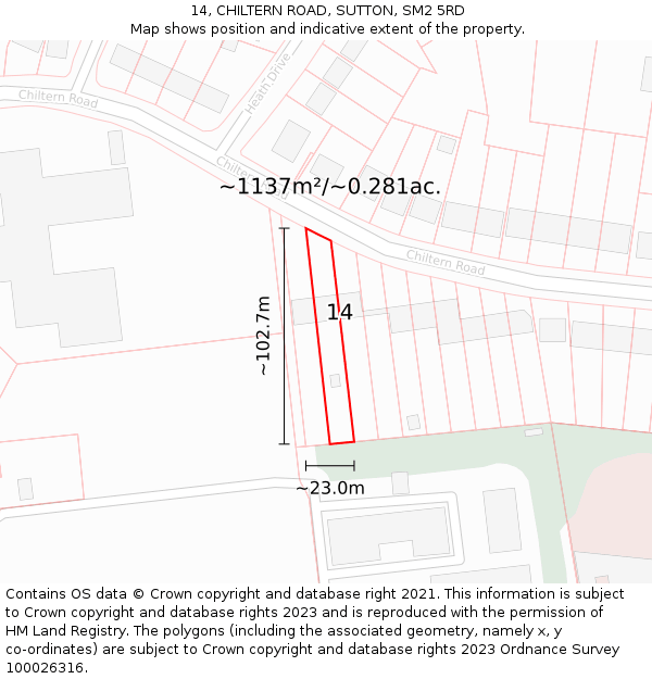 14, CHILTERN ROAD, SUTTON, SM2 5RD: Plot and title map