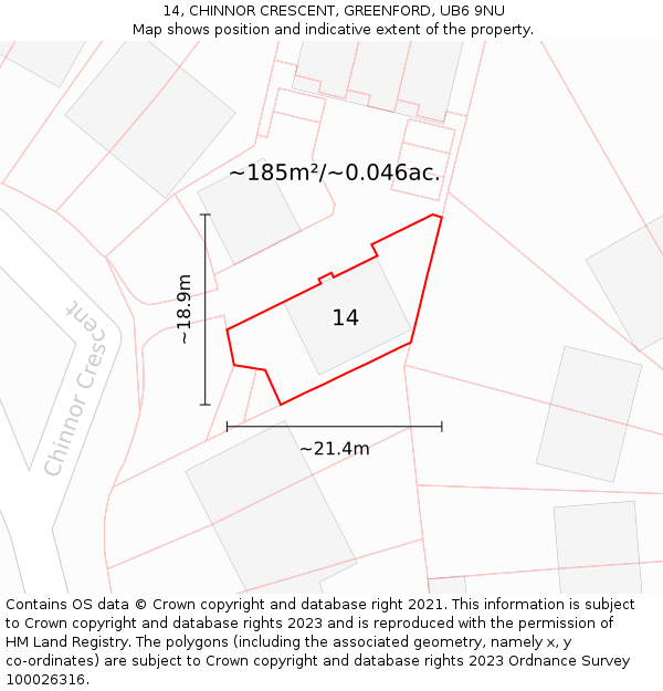 14, CHINNOR CRESCENT, GREENFORD, UB6 9NU: Plot and title map