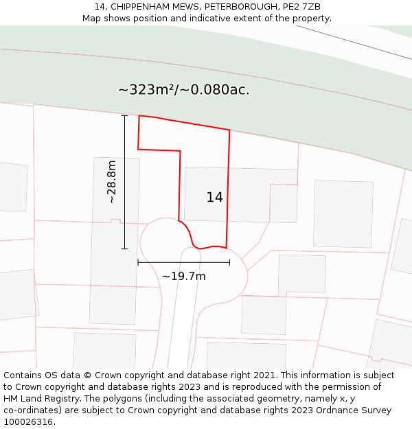 14, CHIPPENHAM MEWS, PETERBOROUGH, PE2 7ZB: Plot and title map