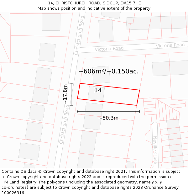 14, CHRISTCHURCH ROAD, SIDCUP, DA15 7HE: Plot and title map