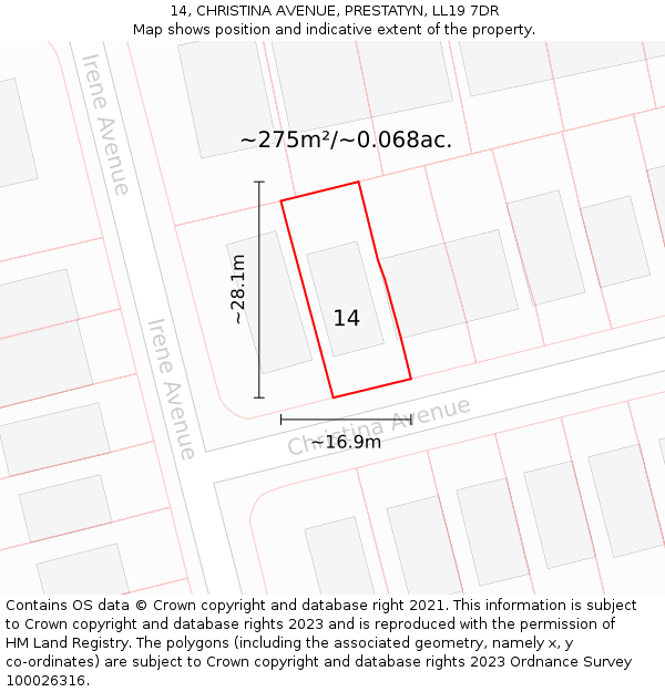 14, CHRISTINA AVENUE, PRESTATYN, LL19 7DR: Plot and title map