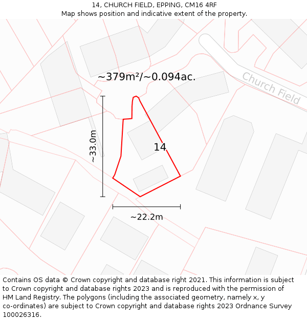 14, CHURCH FIELD, EPPING, CM16 4RF: Plot and title map