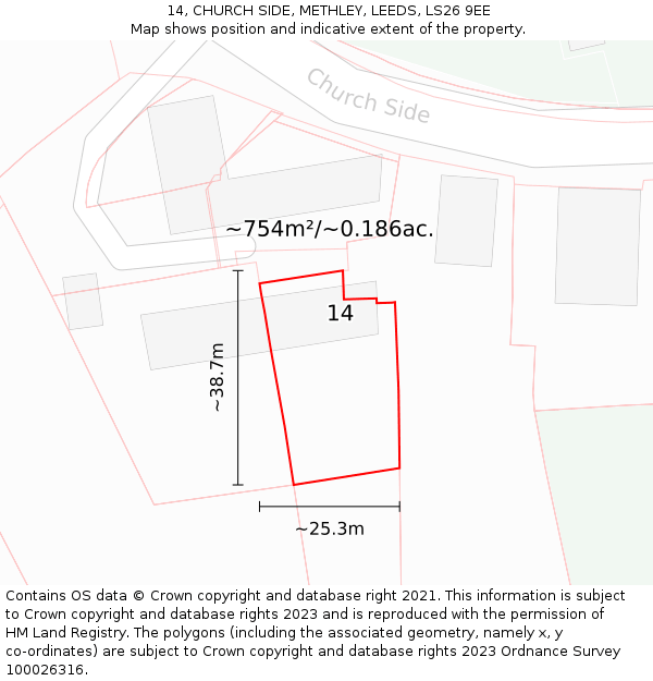14, CHURCH SIDE, METHLEY, LEEDS, LS26 9EE: Plot and title map