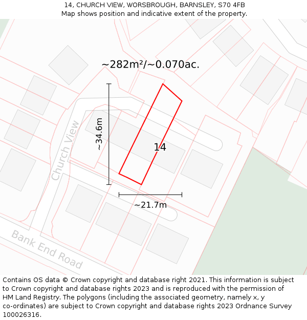14, CHURCH VIEW, WORSBROUGH, BARNSLEY, S70 4FB: Plot and title map