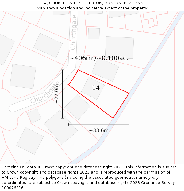14, CHURCHGATE, SUTTERTON, BOSTON, PE20 2NS: Plot and title map