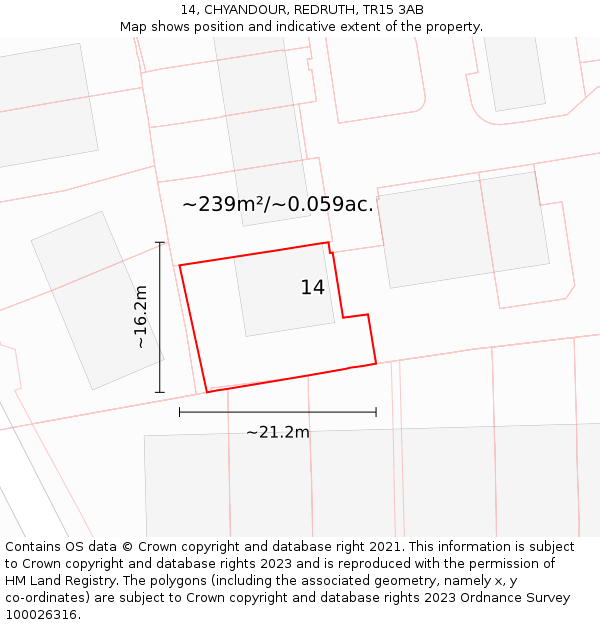 14, CHYANDOUR, REDRUTH, TR15 3AB: Plot and title map