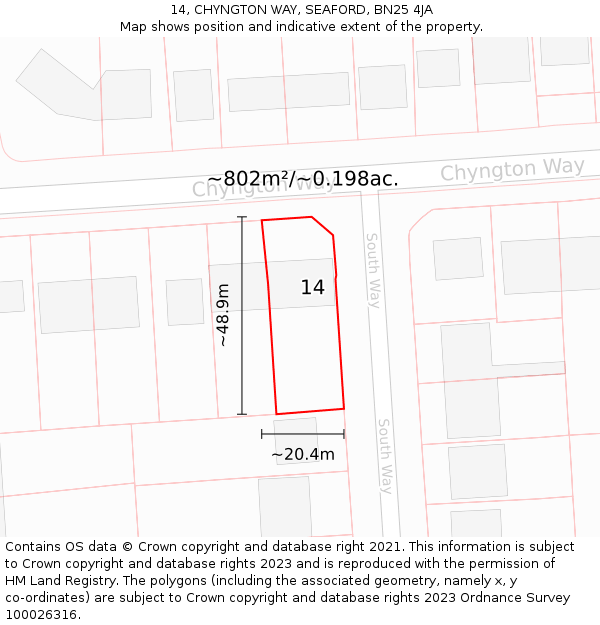 14, CHYNGTON WAY, SEAFORD, BN25 4JA: Plot and title map