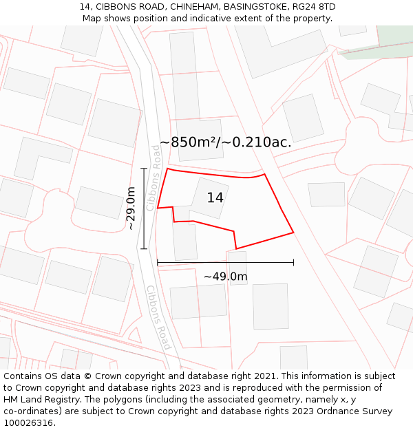 14, CIBBONS ROAD, CHINEHAM, BASINGSTOKE, RG24 8TD: Plot and title map