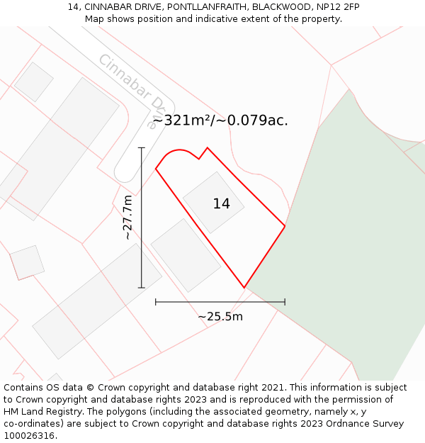 14, CINNABAR DRIVE, PONTLLANFRAITH, BLACKWOOD, NP12 2FP: Plot and title map