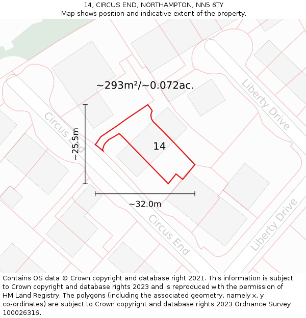 14, CIRCUS END, NORTHAMPTON, NN5 6TY: Plot and title map