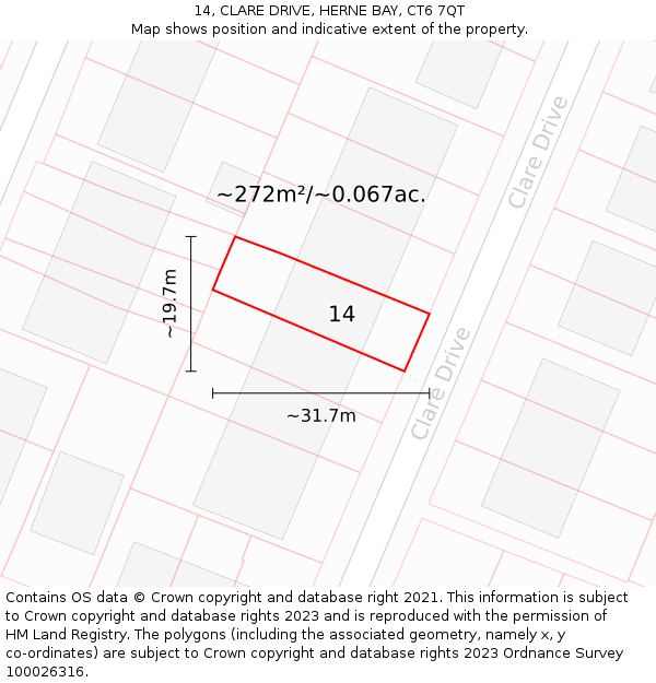 14, CLARE DRIVE, HERNE BAY, CT6 7QT: Plot and title map