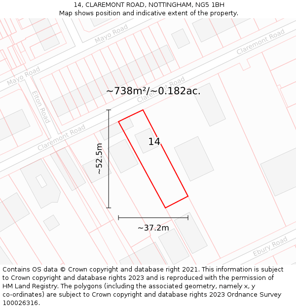 14, CLAREMONT ROAD, NOTTINGHAM, NG5 1BH: Plot and title map