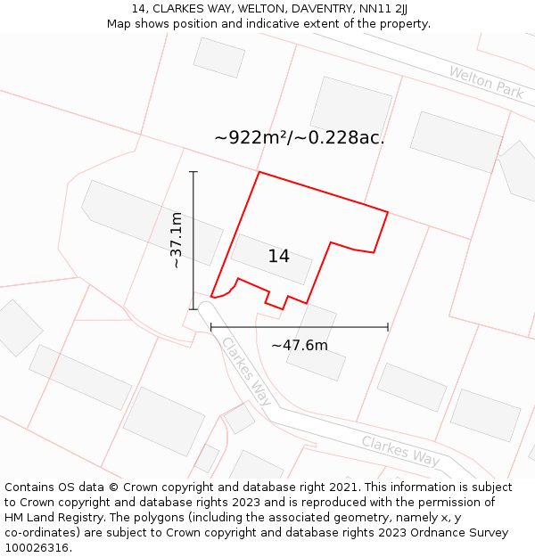 14, CLARKES WAY, WELTON, DAVENTRY, NN11 2JJ: Plot and title map