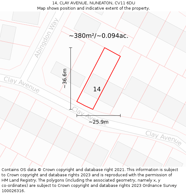 14, CLAY AVENUE, NUNEATON, CV11 6DU: Plot and title map